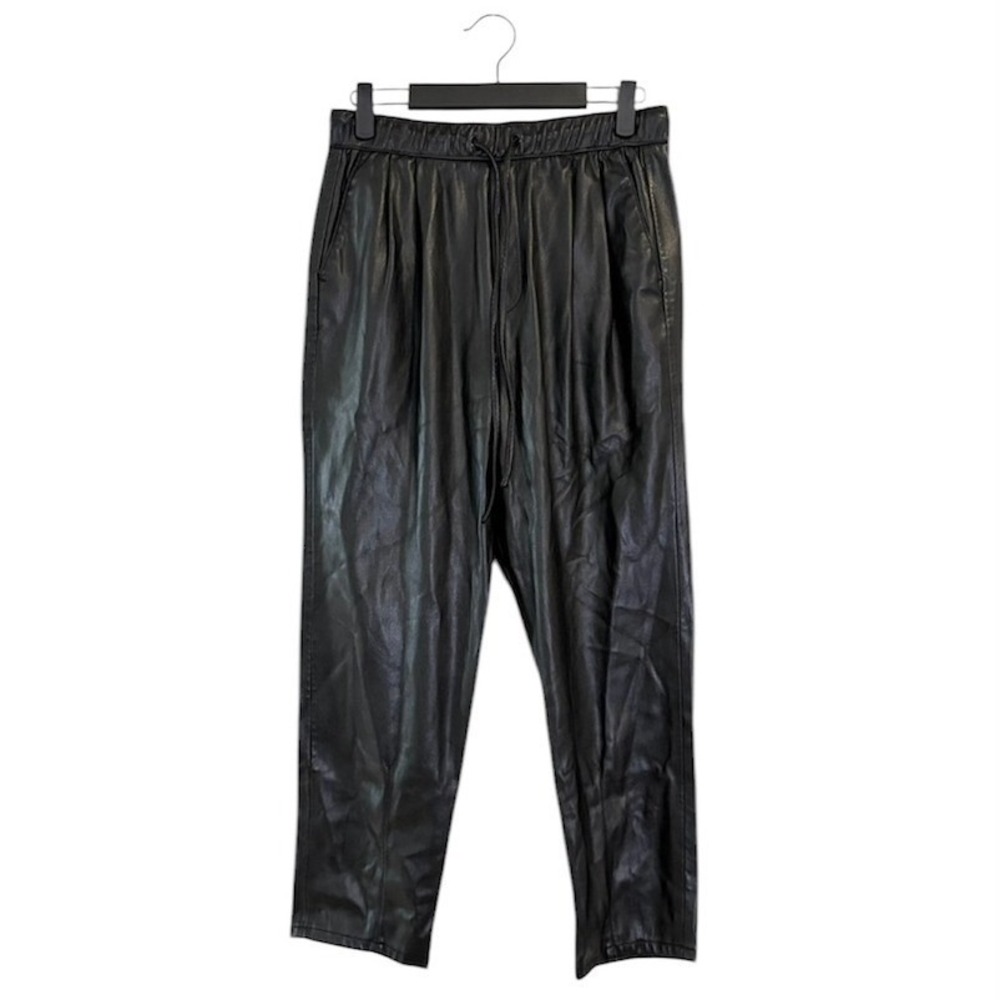 Zara‎ Black Faux Leather Joggers Elastic Drawstring Waist Tapered Pants XS